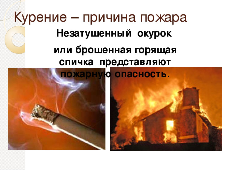 Курение-причина пожара.